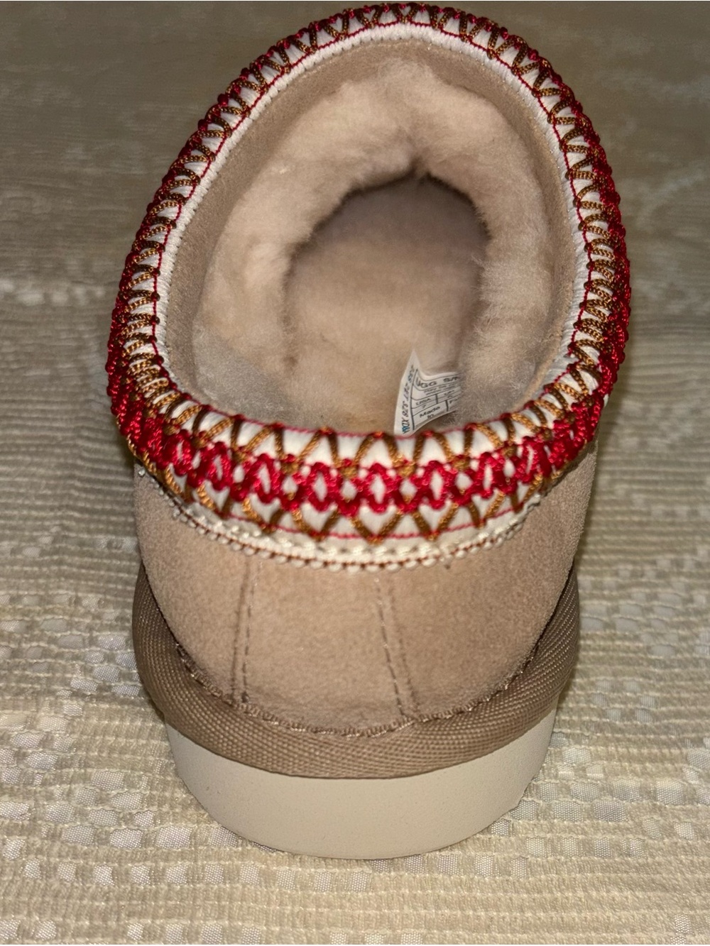 UGG Women's Chestnut Suede Mule Slippers with Red Trim Size 7 BRAND NEW - Picture 8 of 14